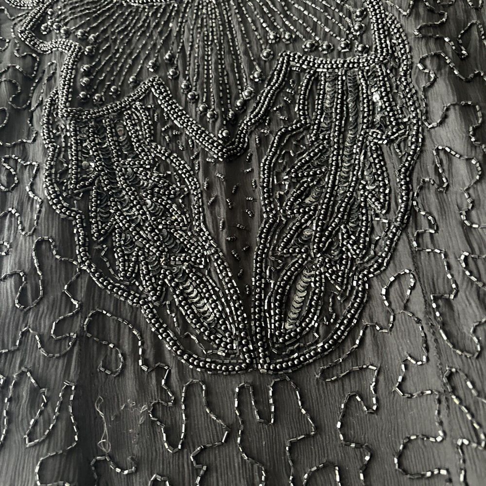 Vintage Papell Boutique Evening 100% Silk Beaded Midi Dress Formal Size 8 Black - Picture 3 of 7